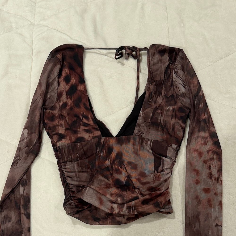 Windsor Brown Patterned Long Sleeve Blouse - Picture 2 of 3